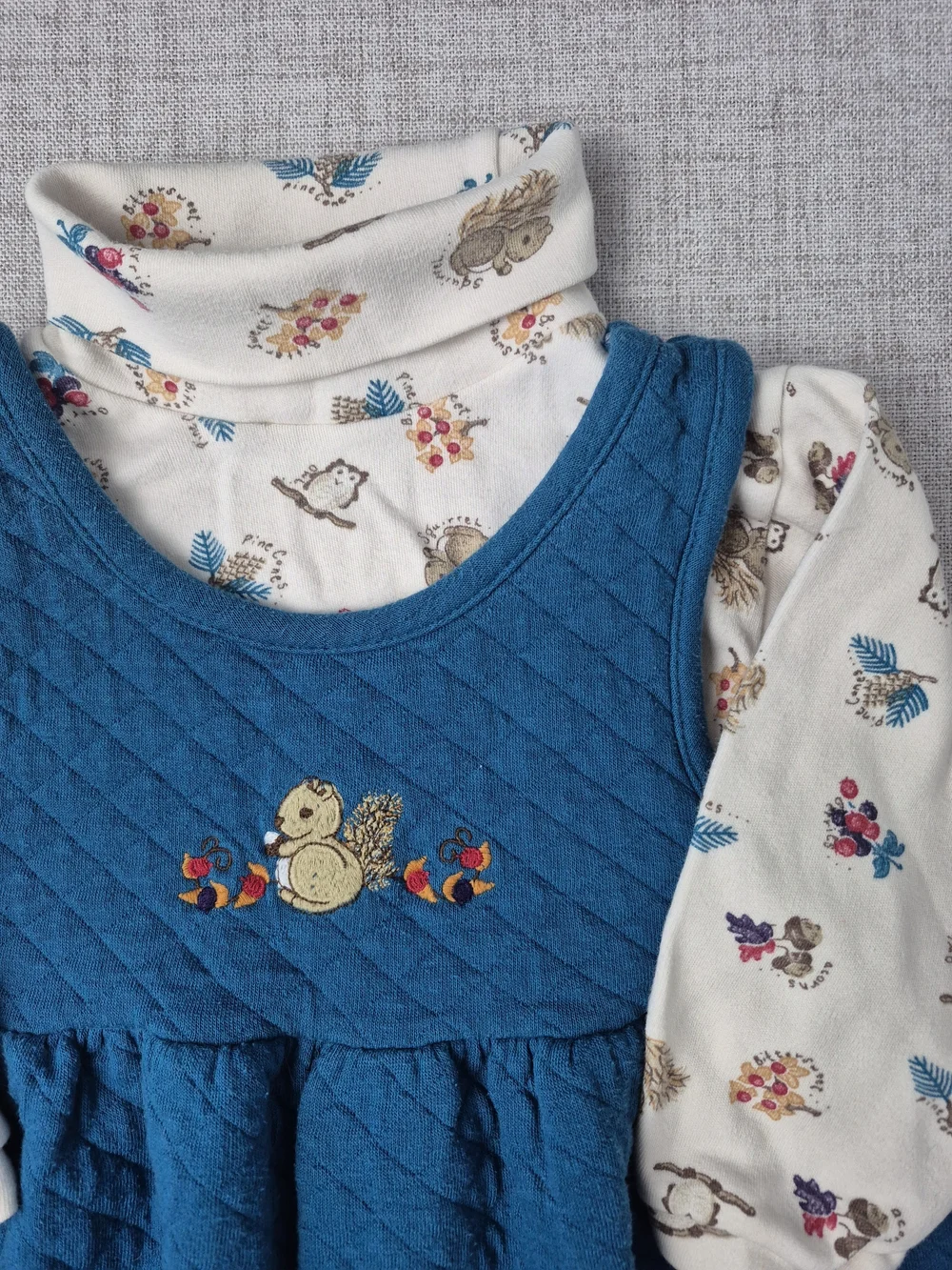 Vintage 90s Carter's Toddler Quilted Overalls & Turtleneck Set 18-24M Woodland